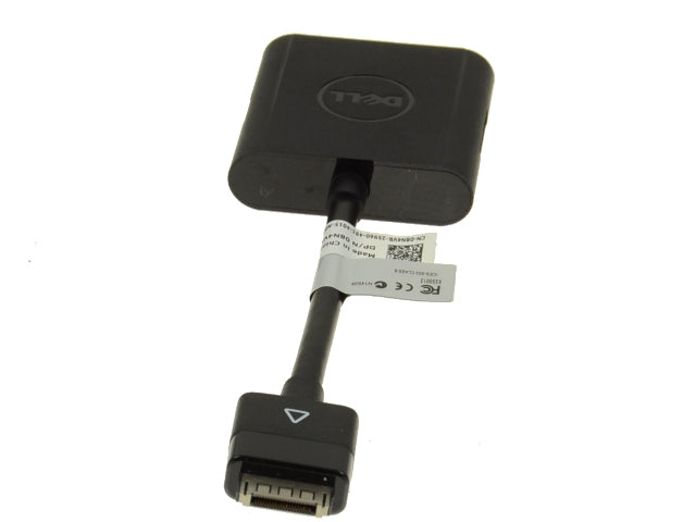 Dell XPS 10 USB VGA Adapter 8N4VRA Dell adapter cable with a black plastic connector block, a black cable, and a white product tag attached, photographed on a white background.