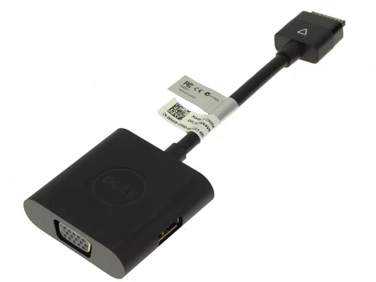 Dell XPS 10 USB VGA Adapter 8N4VR A Dell VGA to HDMI adapter cable with a black plastic housing, a VGA female connector, and a HDMI male connector, shown on a white background with its original shipping tag attached.