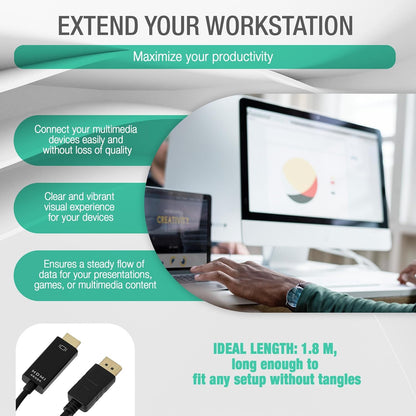 Displayport to HDMI Cable | 4K Resolution, Male - Male Adapter, 3 meter , Unidirectional | Displayport to HDMI Adapter | Displayport to HDMI Converter | DP to HDMI Connector