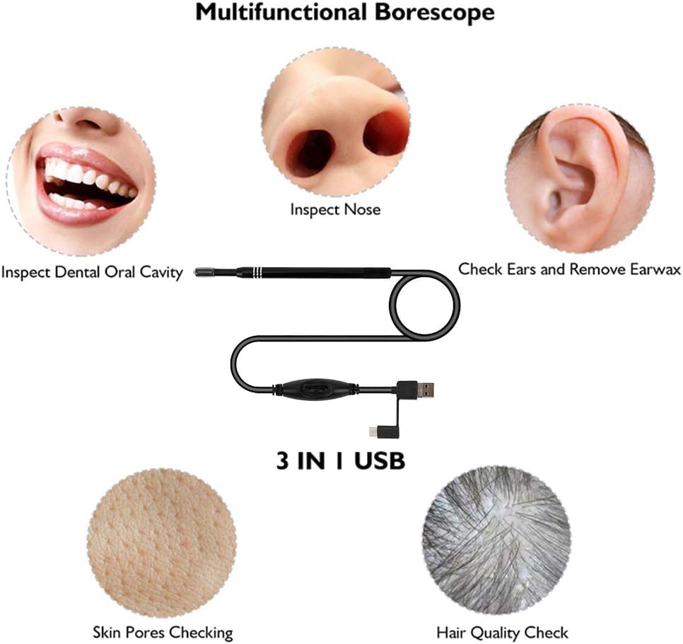 🔍 Endoscope Ear Camera 5.5mm USB Type-C – HD Ear Cleaner &amp; Ear Wax Remover (Box Pack New)  Android Type-C | Otoscope with Light | Waterproof Inspection Camera | 1.5m Cable | 4 Tool Heads