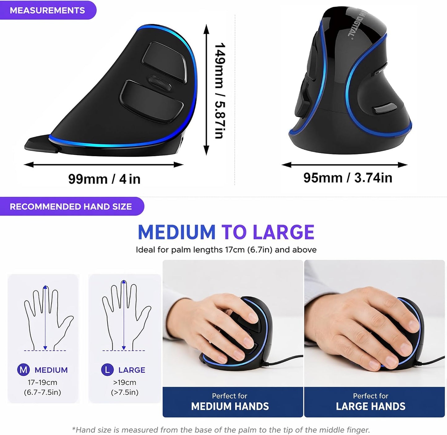 Ergonomic Vertical USB Mouse with Adjustable DPI - Wired, Removable Palm Rest & Programmable Buttons | J-Tech Digital V628