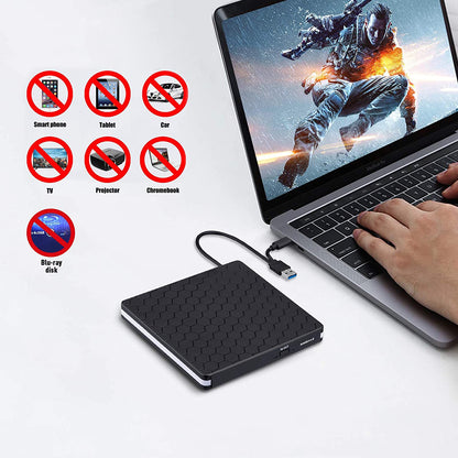 External CD/DVD Drive – USB 3.0 & USB-C Portable Reader for Laptop & PC