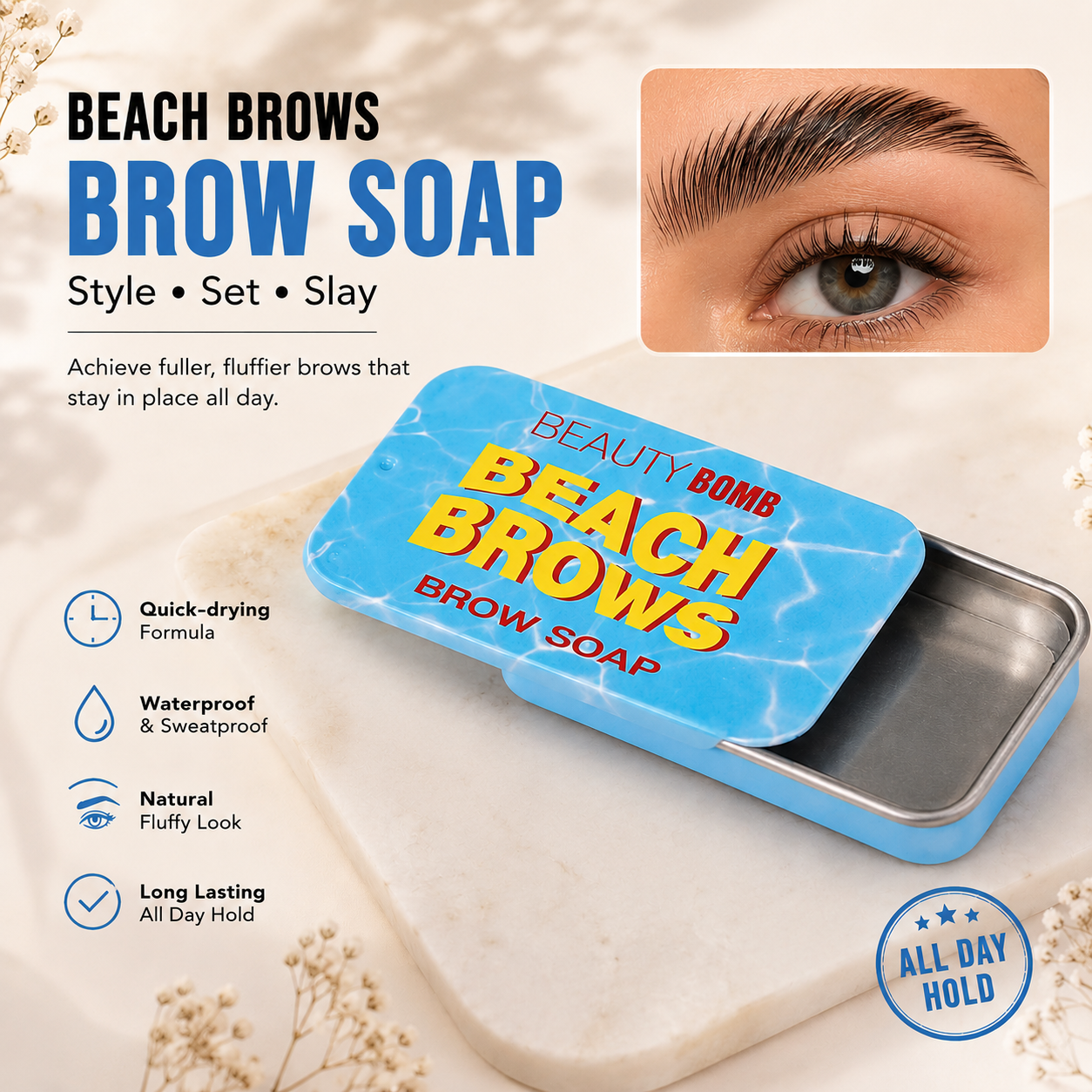 Beauty Bomb Beach Brows Brow Soap – Long Lasting Eyebrow Styling Soap | Natural Feathered Brows | Strong Hold Eyebrow Gel Alternative