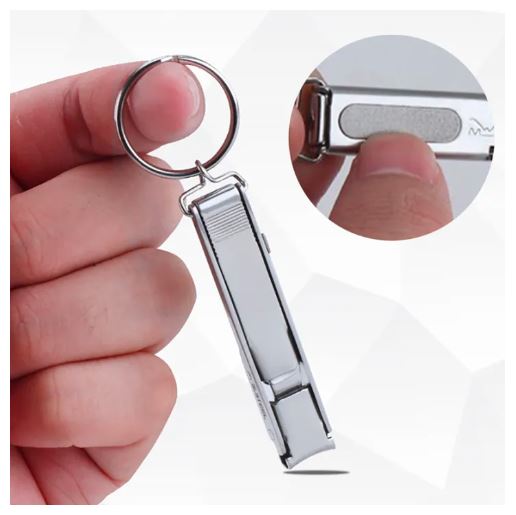 Foldable Nail Cutter Keychain - Sharp Stainless Steel Blade Close Up Detail