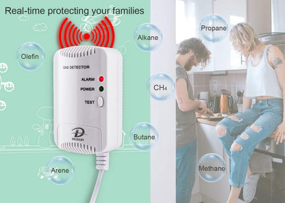 🔥 Gas Alarm Detector – Natural Gas & LPG Leak Sensor 🚨 100dB Siren + Strobe Light | Safety for Home & Commercial Use