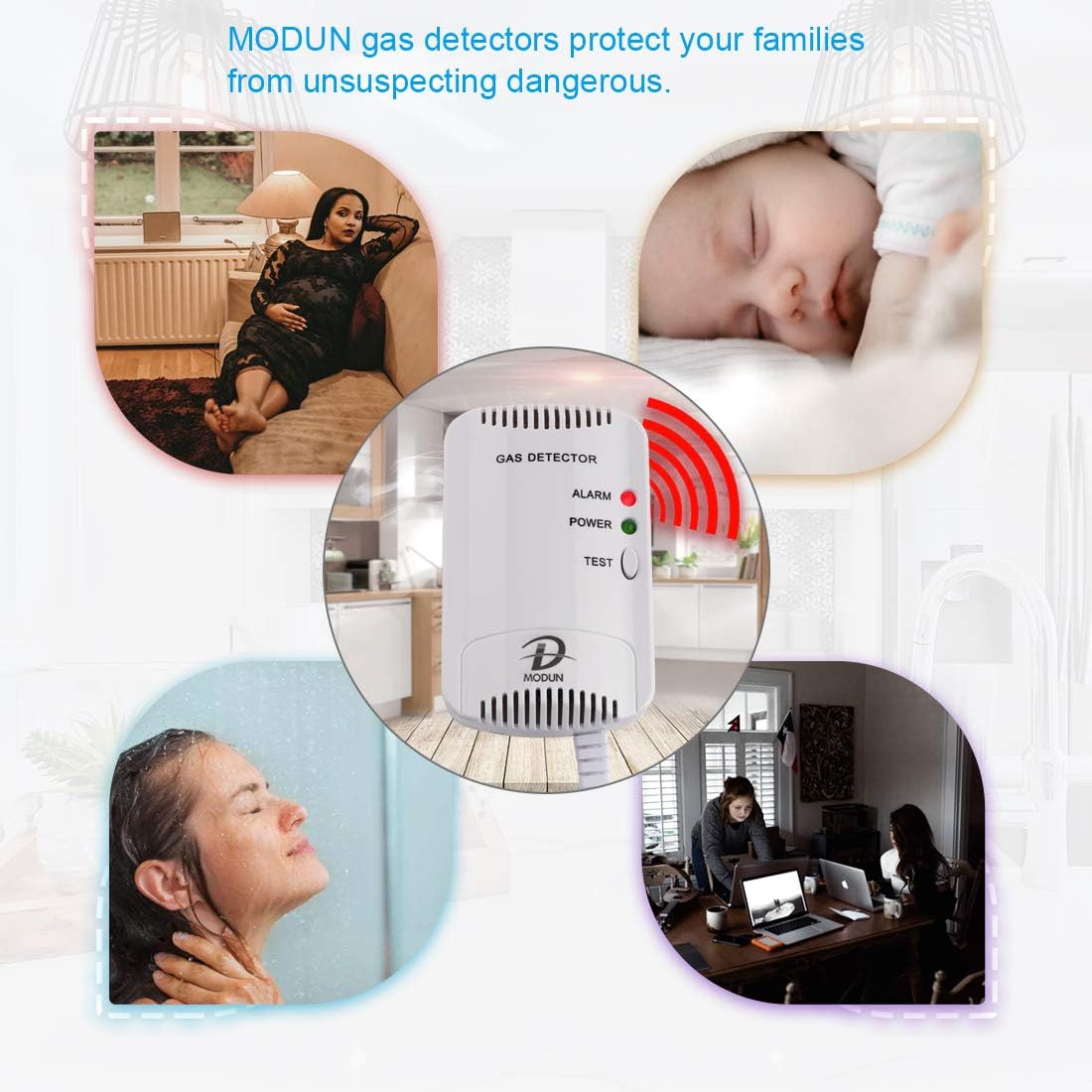 🔥 Gas Alarm Detector – Natural Gas & LPG Leak Sensor 🚨 100dB Siren + Strobe Light | Safety for Home & Commercial Use