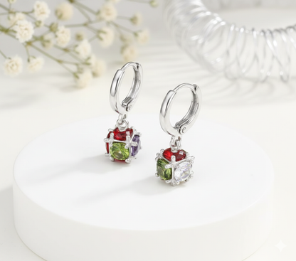 ✨ Elegant Multicolor Crystal Hoop Earrings  Silver-Tone | Premium Finish | Lightweight & Stylish