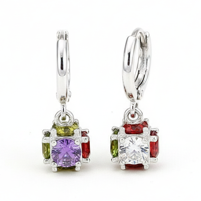 ✨ Elegant Multicolor Crystal Hoop Earrings  Silver-Tone | Premium Finish | Lightweight & Stylish