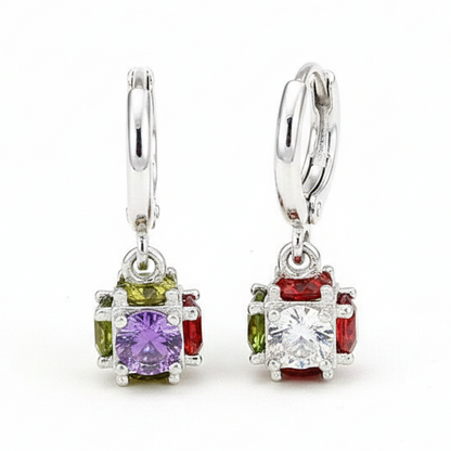 ✨ Elegant Multicolor Crystal Hoop Earrings  Silver-Tone | Premium Finish | Lightweight & Stylish