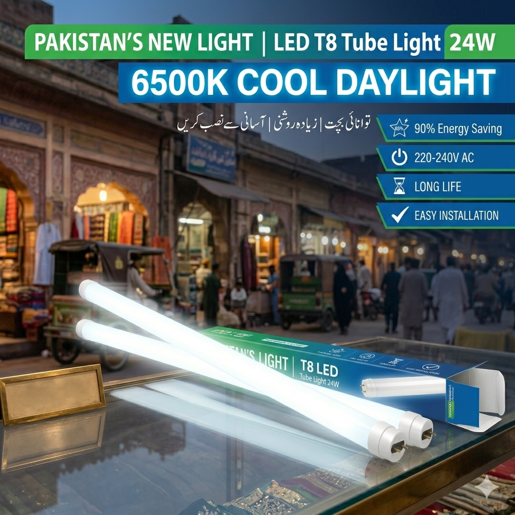 LED T8 Tube Light 48 Inch 4 Foot 24W 6500K Cool Daylight | Energy Saving High Brightness Glass Body LED Tube | 220-240V AC | Long Life Easy Installation