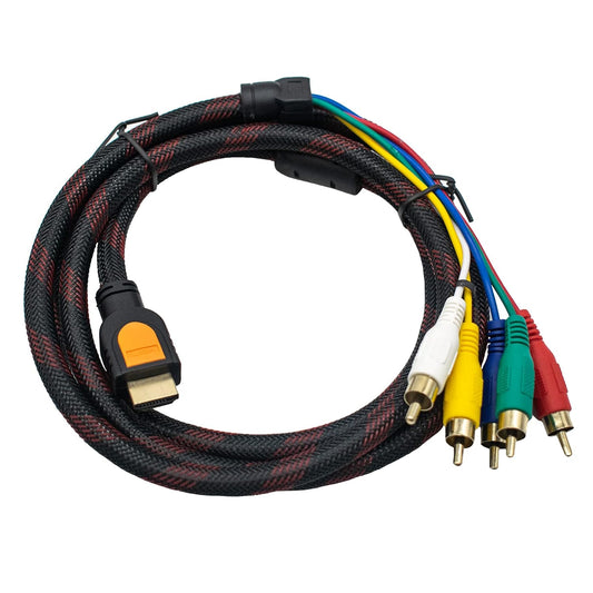 HDMI to 5 RCA AV Cable Adapter 1.5M (5ft) with Gold-Plated Connectors and Braided Cable
