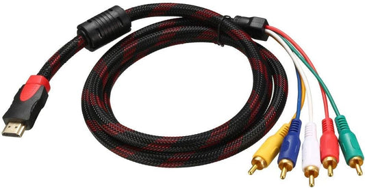 HDMI to 5 RCA Component AV Cable 1.5M Gold-Plated Braided Cable
