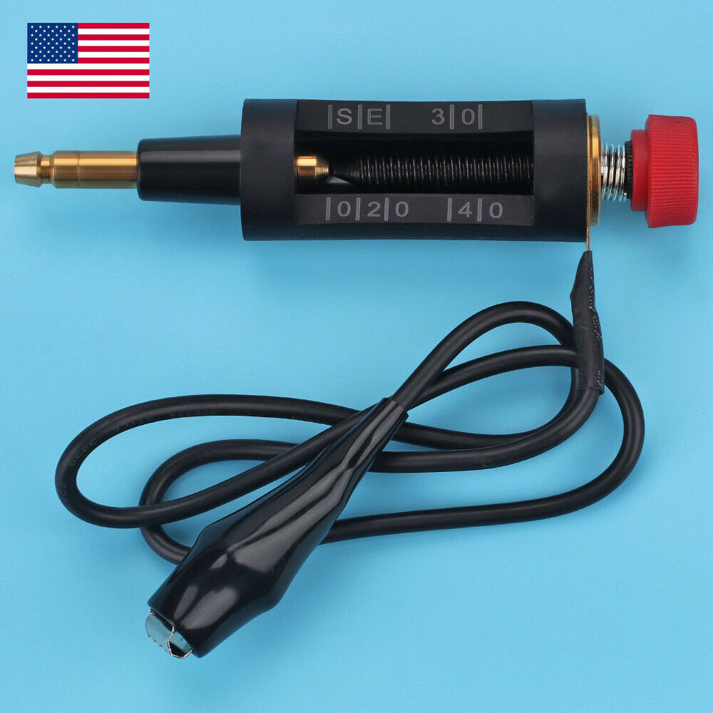A black and gold rotary switch or potentiometer with a red adjustment knob, shown with its attached black cable on a light blue background. An American flag graphic is in the top-left corner.