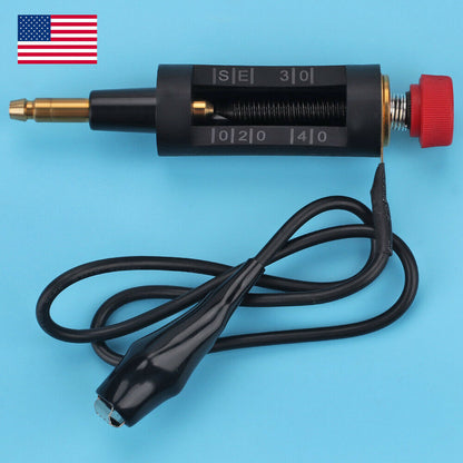 A black and gold rotary switch or potentiometer with a red adjustment knob, shown with its attached black cable on a light blue background. An American flag graphic is in the top-left corner.