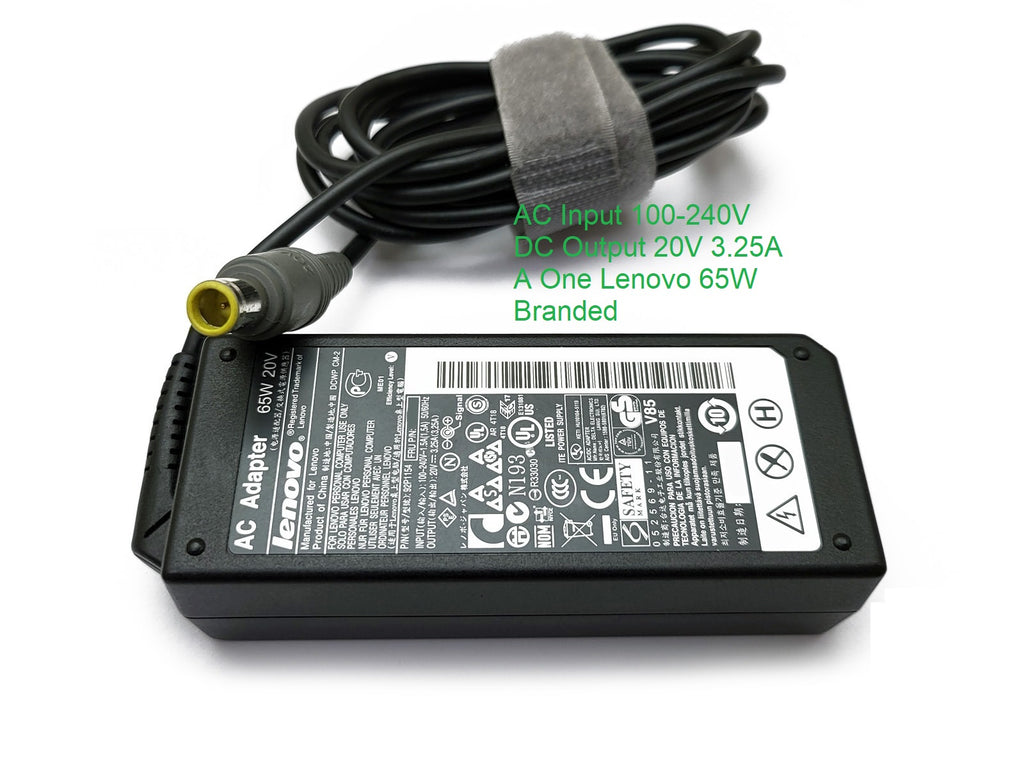 Lenovo 65W (20V 3.25A) AC Adapter / Charger – Yellow/Gray Round Pin – Compatible for Lenovo ThinkPad & IdeaPad