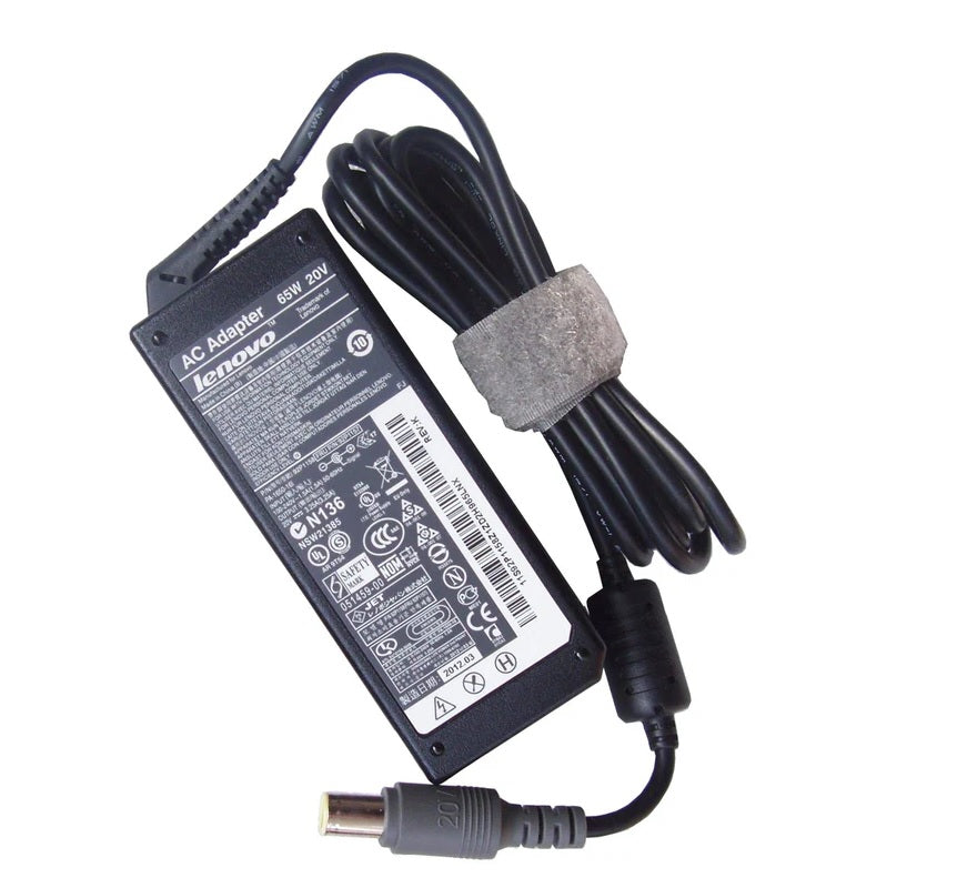 Lenovo 65W (20V 3.25A) AC Adapter / Charger – Yellow/Gray Round Pin – Compatible for Lenovo ThinkPad & IdeaPad