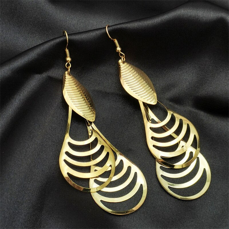 Luxury Hollow Leaf Drop Earrings for Women – Gold & Silver Color Long Dangle Earrings | Fashion Party Jewelry