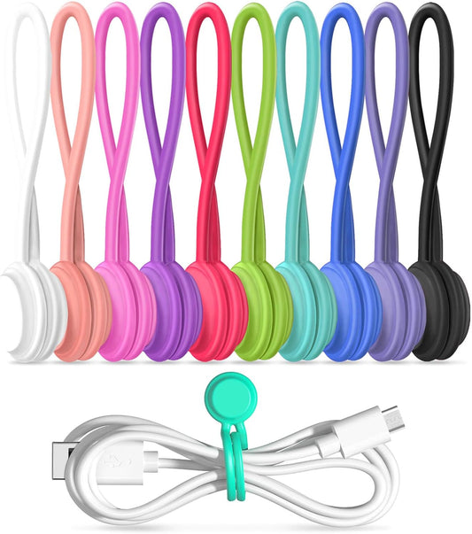 Magnetic Cable Ties 3 PCS Reusable Silicone Cable Organizer – Magnetic Cord Holder for Earphones, USB Cables, Wire Management, Fridge Magnet Clips for Home, Office &amp; School