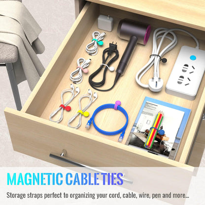Magnetic Cable Ties 3 PCS Reusable Silicone Cable Organizer – Magnetic Cord Holder for Earphones, USB Cables, Wire Management, Fridge Magnet Clips for Home, Office &amp; School