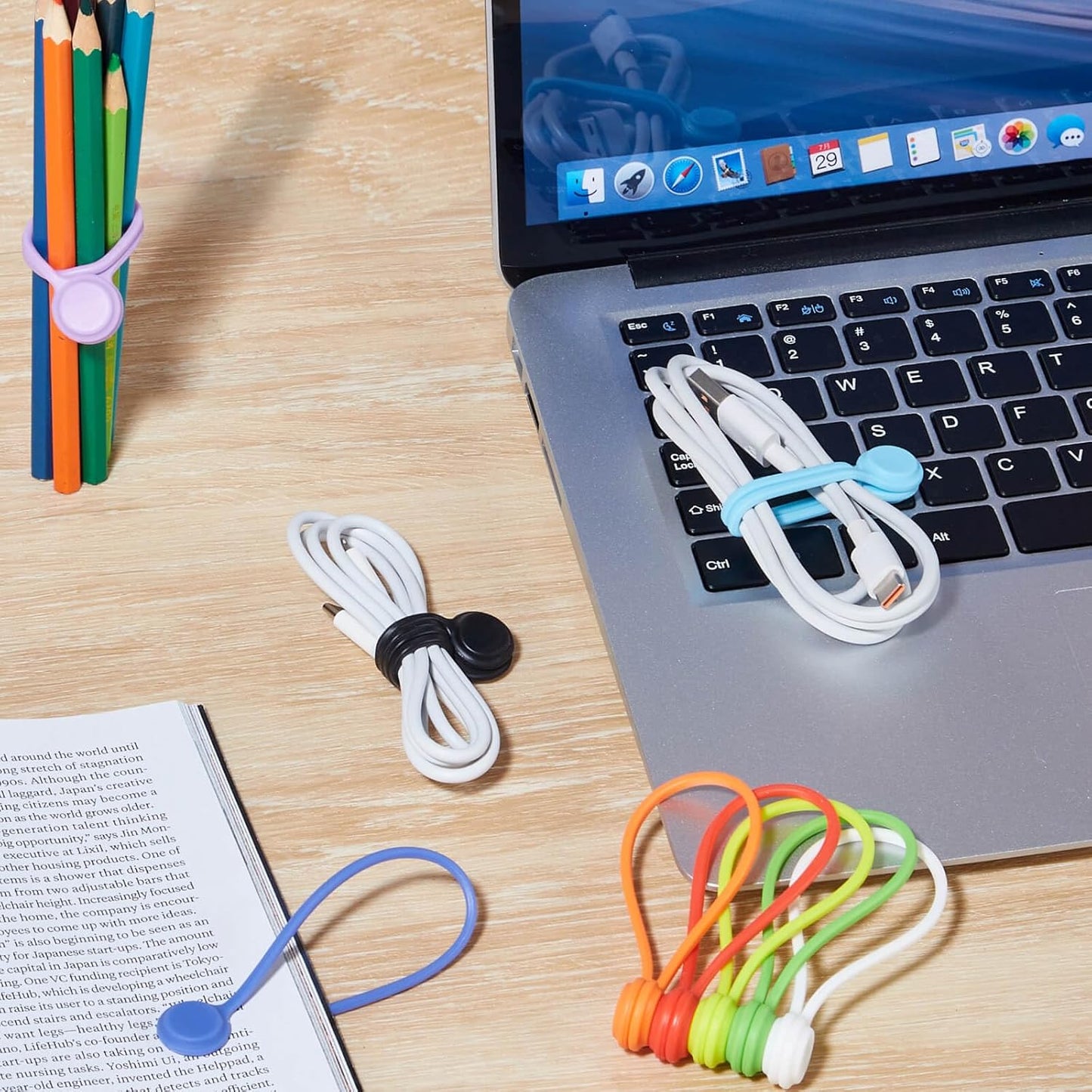Magnetic Cable Ties 3 PCS Reusable Silicone Cable Organizer – Magnetic Cord Holder for Earphones, USB Cables, Wire Management, Fridge Magnet Clips for Home, Office &amp; School
