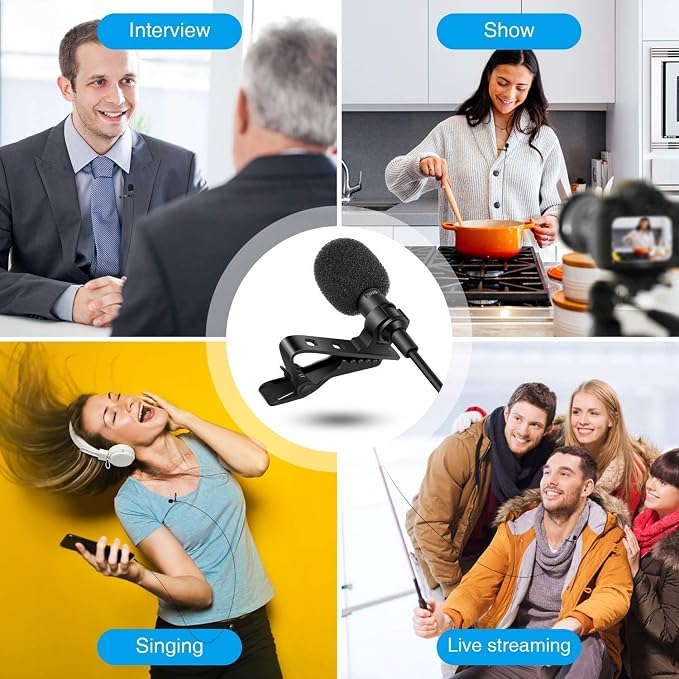 Professional Clip-On Lavalier Microphone 3.5mm Jack - YouTube, TikTok, Vlogging, Interviews