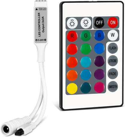 Mini 4-Pin RGB LED Controller 3×4A Output with 24-Key IR Remote | DC 5V–24V for 3528, 5050, 5630 RGB LED Strips