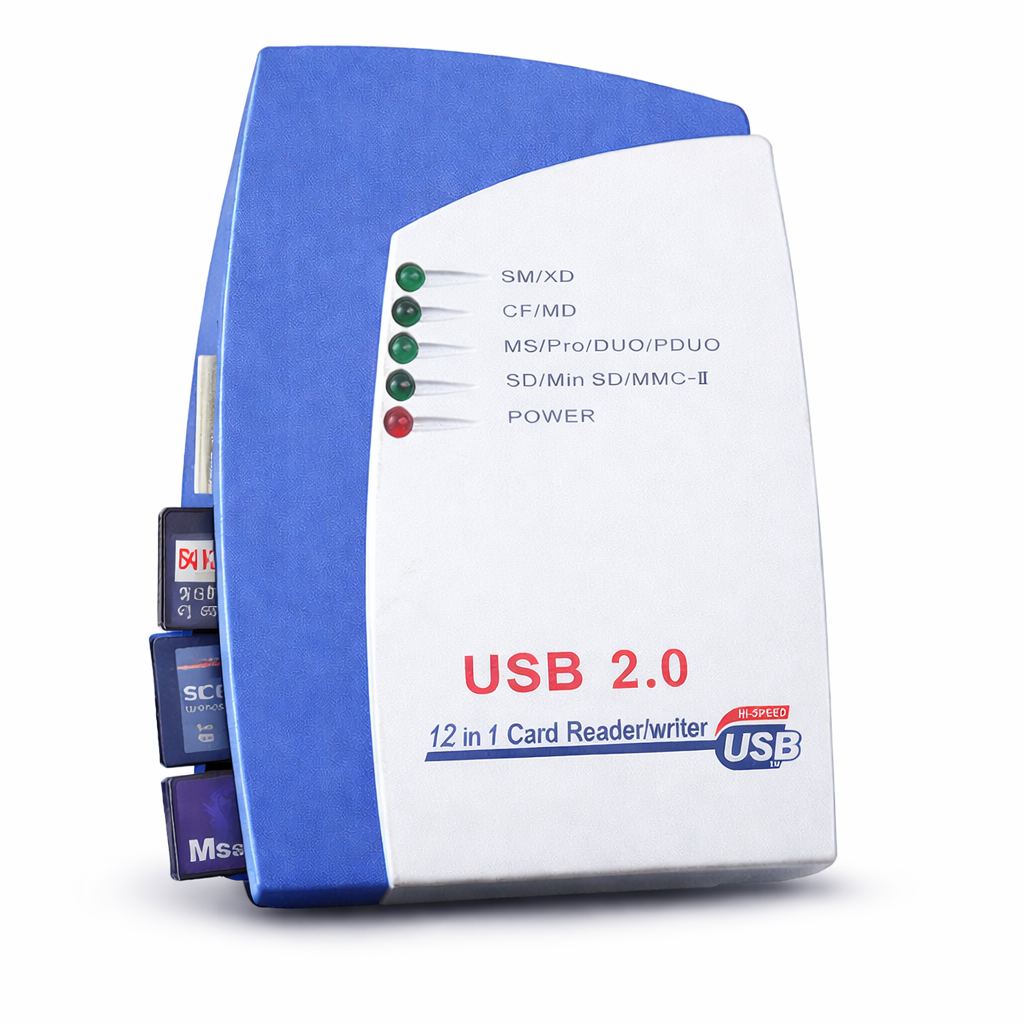 USB 2.0 12-in-1 Multi Card Reader – All-in-One Memory Card Reader for SD, MMC, MS, CF, XD (High Speed)