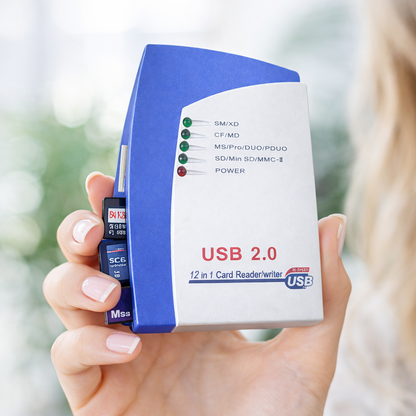 USB 2.0 12-in-1 Multi Card Reader – All-in-One Memory Card Reader for SD, MMC, MS, CF, XD (High Speed)