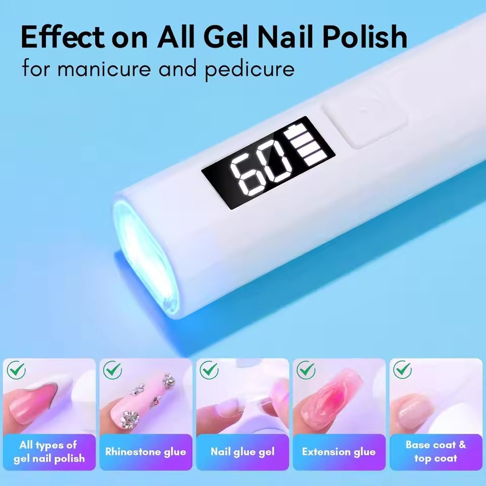 Portable USB Rechargeable UV/LED Nail Lamp – Mini Handheld Flash-Cure Light with LCD Timer (30s / 60s) – Ideal for Gel Polish, Nail Glue & Press-On Nails – Home & Travel Manicure