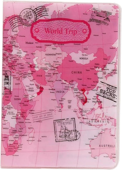 RFID Blocking PU Leather Passport Holder – Globe Design Travel Document Cover for Passport & Boarding Pass