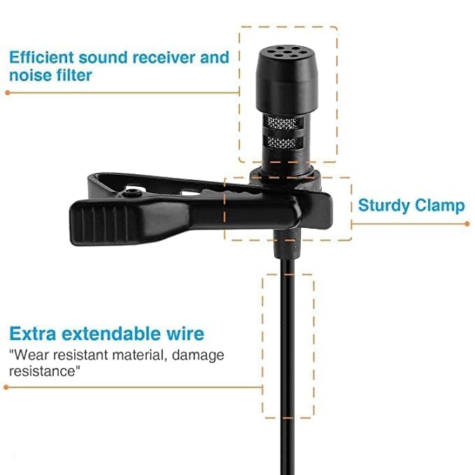 Professional Full Metal Collar Lavalier Microphone 1.5M Cable 3.5mm Gold-Plated - YouTube, Interviews, Teaching