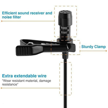 Professional Full Metal Collar Lavalier Microphone 1.5M Cable 3.5mm Gold-Plated - YouTube, Interviews, Teaching