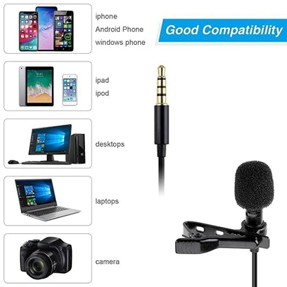 Professional Full Metal Collar Lavalier Microphone 1.5M Cable 3.5mm Gold-Plated - YouTube, Interviews, Teaching