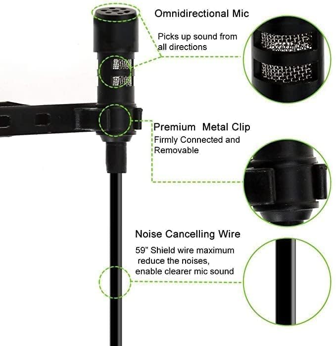 Professional Full Metal Collar Lavalier Microphone 1.5M Cable 3.5mm Gold-Plated - YouTube, Interviews, Teaching
