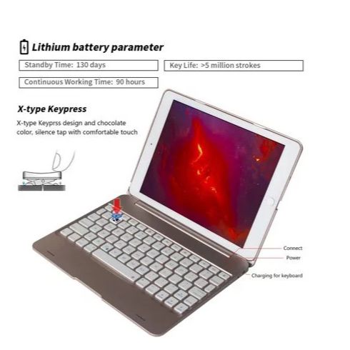 Elegant Rose Gold RGB Bluetooth Keyboard Case for i-Pad Air 2/i-Pad Pro 9.7/9.7-inch i-Pad - New
