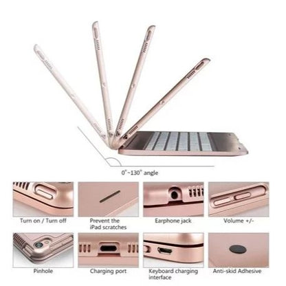 Elegant Rose Gold RGB Bluetooth Keyboard Case for i-Pad Air 2/i-Pad Pro 9.7/9.7-inch i-Pad - New