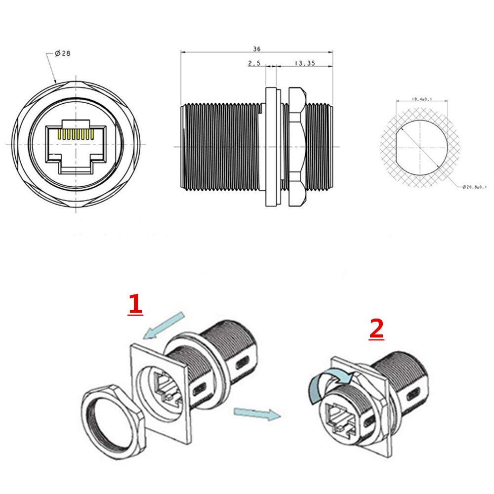 Panel Mount Shielded RJ45 Waterproof Connector Cat5/5e/6 8P8C Ethernet LAN Double Head Adapter with Dust Cap – High Quality Network Cable Joiner for Projects, DIY, PoE, NVR, CCTV