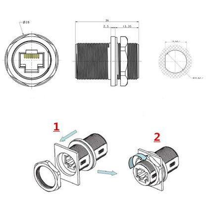 Panel Mount Shielded RJ45 Waterproof Connector Cat5/5e/6 8P8C Ethernet LAN Double Head Adapter with Dust Cap – High Quality Network Cable Joiner for Projects, DIY, PoE, NVR, CCTV