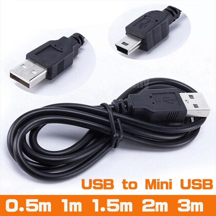 USB 2.0 Cable – A-Male to Mini-B (V3) High-Speed Data & Charging Cable for Cameras, MP3 Players, Dash Cams, GPS Devices, External Hard Disks – Durable & Reliable – Black