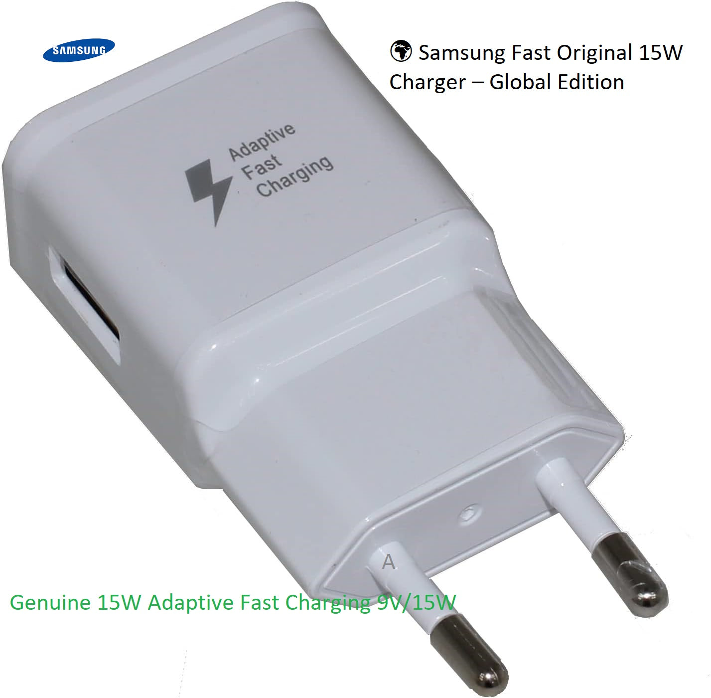 🌍 Samsung Fast Original 15W Charger – Global Edition Compatible with Samsung Galaxy A13, A14, A15, A03s, A04, A05, A33, A34, A35, A53, A54 & A55  2A | 2000 mAh | 9V/15W Adaptive Fast Charging | Travel Power Adapter (White)