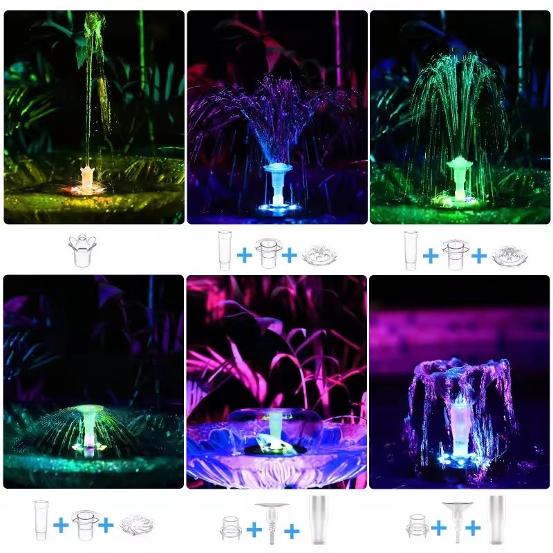 10W Solar Fountain Pump with LED Colorful Lights & 5000 mAh Battery, DIY Water Feature Kit for Outdoor with Pipe, Solar Powered Water Fountain Pump for Bird Bath, Garden, Ponds and Outdoor