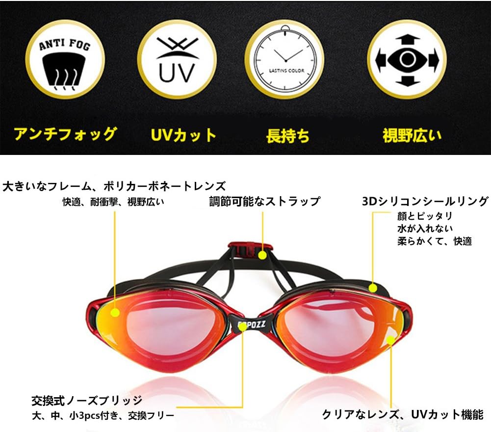 COPOZZ Premium Swim Goggles – Waterproof, Anti-Fog, UV Protection, Shockproof Plated Lenses & Crystal-Clear Underwater Vision