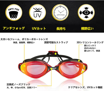 COPOZZ Premium Swim Goggles – Waterproof, Anti-Fog, UV Protection, Shockproof Plated Lenses & Crystal-Clear Underwater Vision