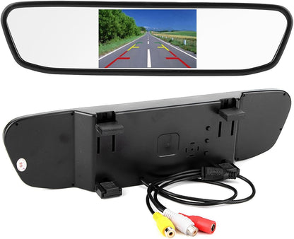 4.3″ TFT LCD Car Rear View Mirror Monitor Kit + Waterproof 170° Mini Backup Reverse Camera | High Definition 480×272 | Dual AV Inputs | PAL/NTSC Compatible | Parking Assist for Cars & Vehicles