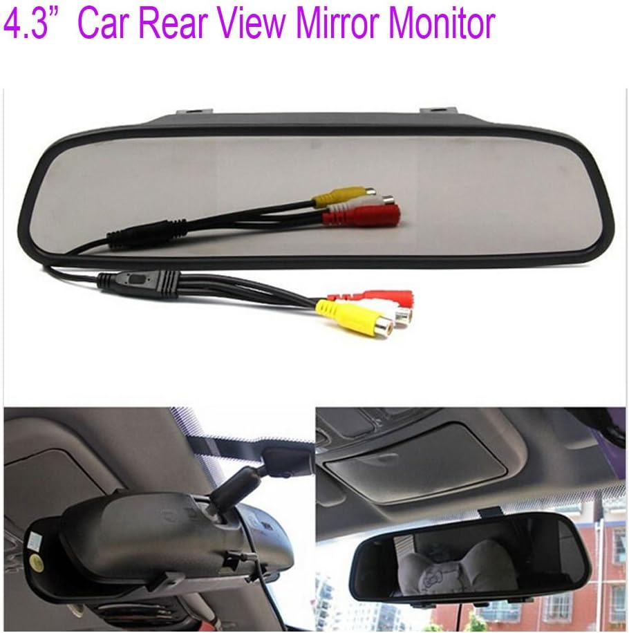 4.3″ TFT LCD Car Rear View Mirror Monitor Kit + Waterproof 170° Mini Backup Reverse Camera | High Definition 480×272 | Dual AV Inputs | PAL/NTSC Compatible | Parking Assist for Cars & Vehicles