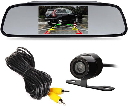 4.3″ TFT LCD Car Rear View Mirror Monitor Kit + Waterproof 170° Mini Backup Reverse Camera | High Definition 480×272 | Dual AV Inputs | PAL/NTSC Compatible | Parking Assist for Cars & Vehicles