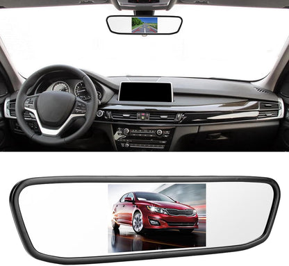4.3″ TFT LCD Car Rear View Mirror Monitor Kit + Waterproof 170° Mini Backup Reverse Camera | High Definition 480×272 | Dual AV Inputs | PAL/NTSC Compatible | Parking Assist for Cars & Vehicles
