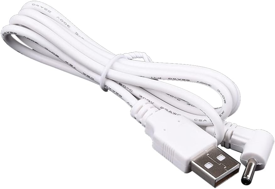 USB Male to 3.3mm Power Cable 1 Meter – 90° Angle Jack 5V 24USB Male to 3.3mm Power Cable 1 Meter – 90° Angle Jack 5V 24AWG White Charging Cable for 3.3mm DevicesAWG White Charging Cable for 3.3mm Devices