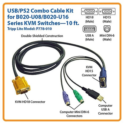 USB/PS2 Combo KVM Cable 6ft – HD18 to VGA, USB & PS/2