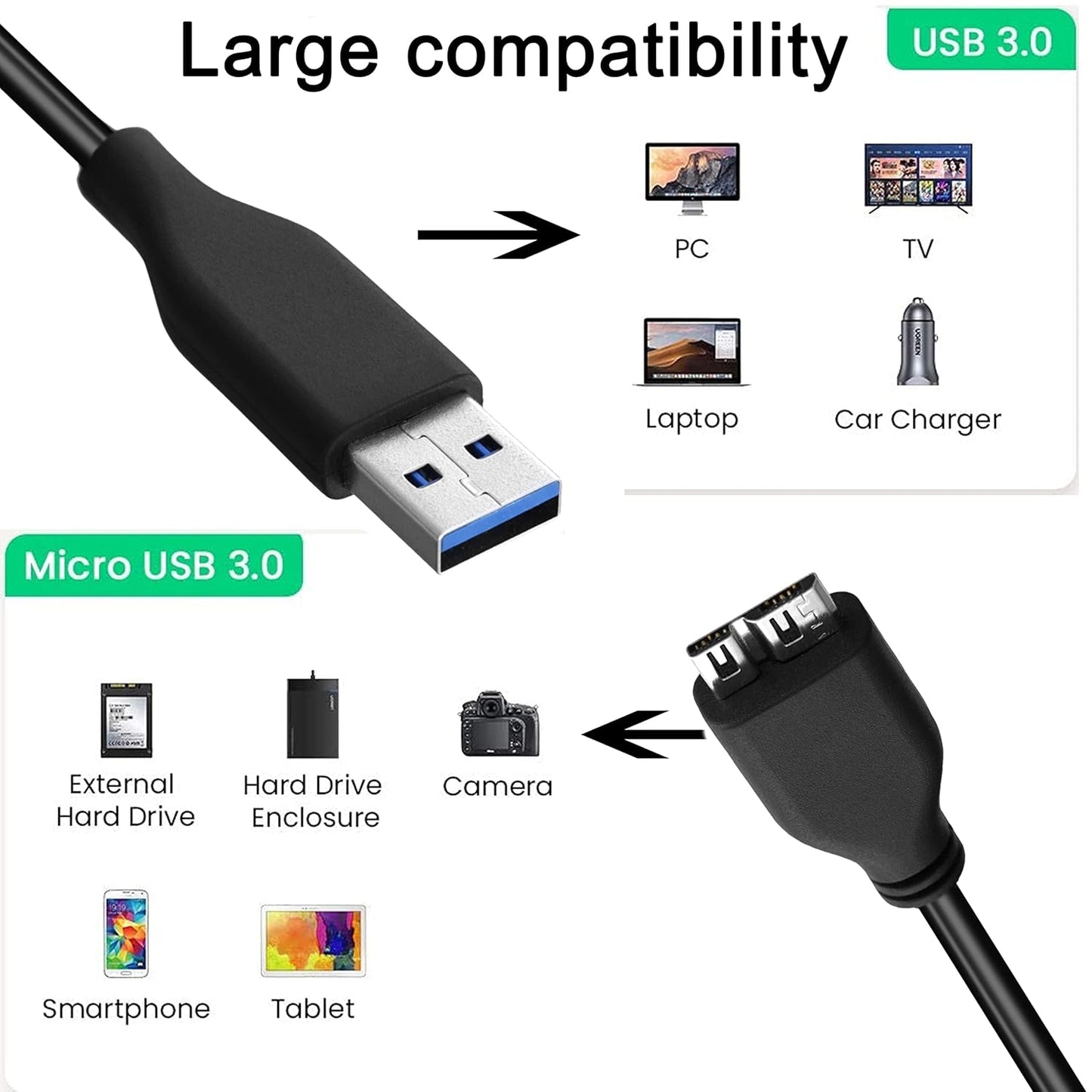 🔌 Micro B Cable – USB 3.0 A Male to Micro USB 3.0 (4.8Gbps)